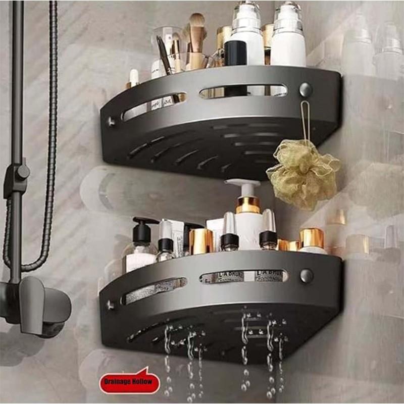 3pcs Corner Shower Storage Rack Set, Wall Mounted Bathroom & Kitchen Organizer, Non Perforated, Detachable Shelves, Drain Holes Included, Shower Organizers