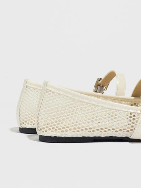 Ballerina Hollow Out Mesh Flat Shoes Summer Bowknot Square Toe Breathable Casual Sandals Fashion Comfort Soft Sole, Bowknot Design Flats