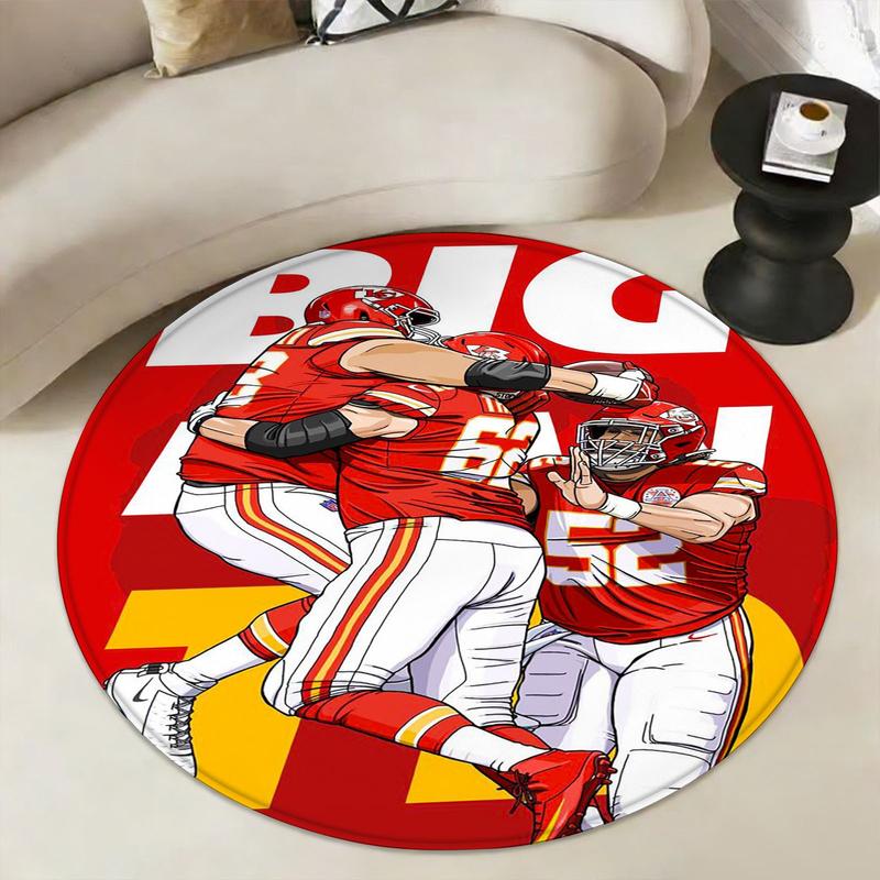 1pc American Football Player Round Rug, Durable Non-Slip, Ideal for Gaming Room/fan Zone Decor, Sports Theme Indoor Carpet