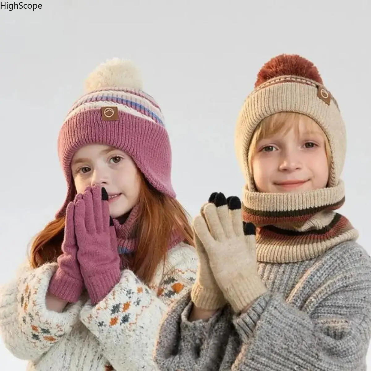 Unisex 3-Piece Acrylic Knit Winter Set - Beanie Hat (Incl. Beanies for Women), Neck Warmer, Touchscreen Gloves for Cold Outdoor Sports Activities