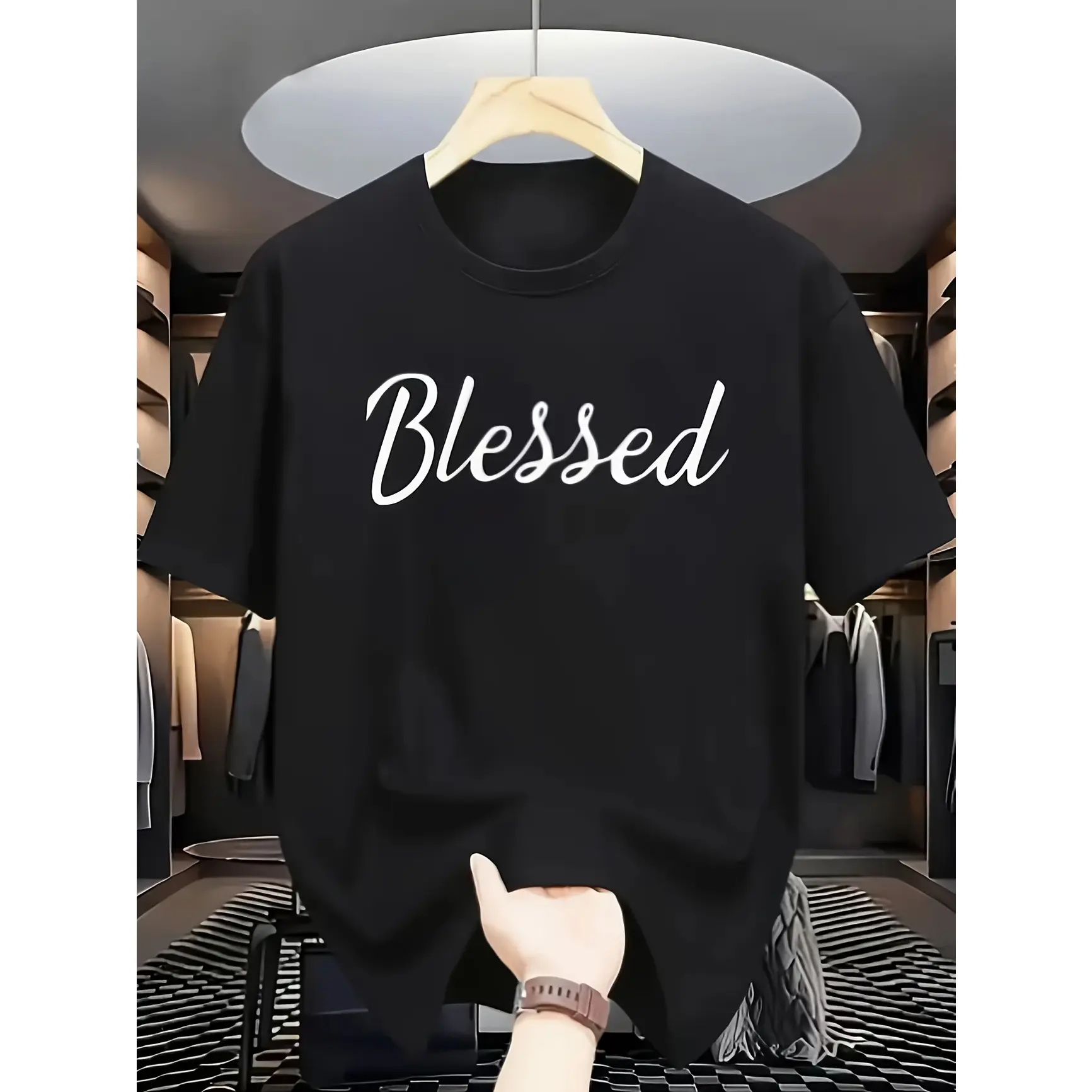 Blessed Cursive Quote Graphic T‑Shirt, Comfort Cotton Oversized Fashion Outfit, Inspirational Word Tee, Valentine Gift, Best Holiday Present for Him Her Family Friends