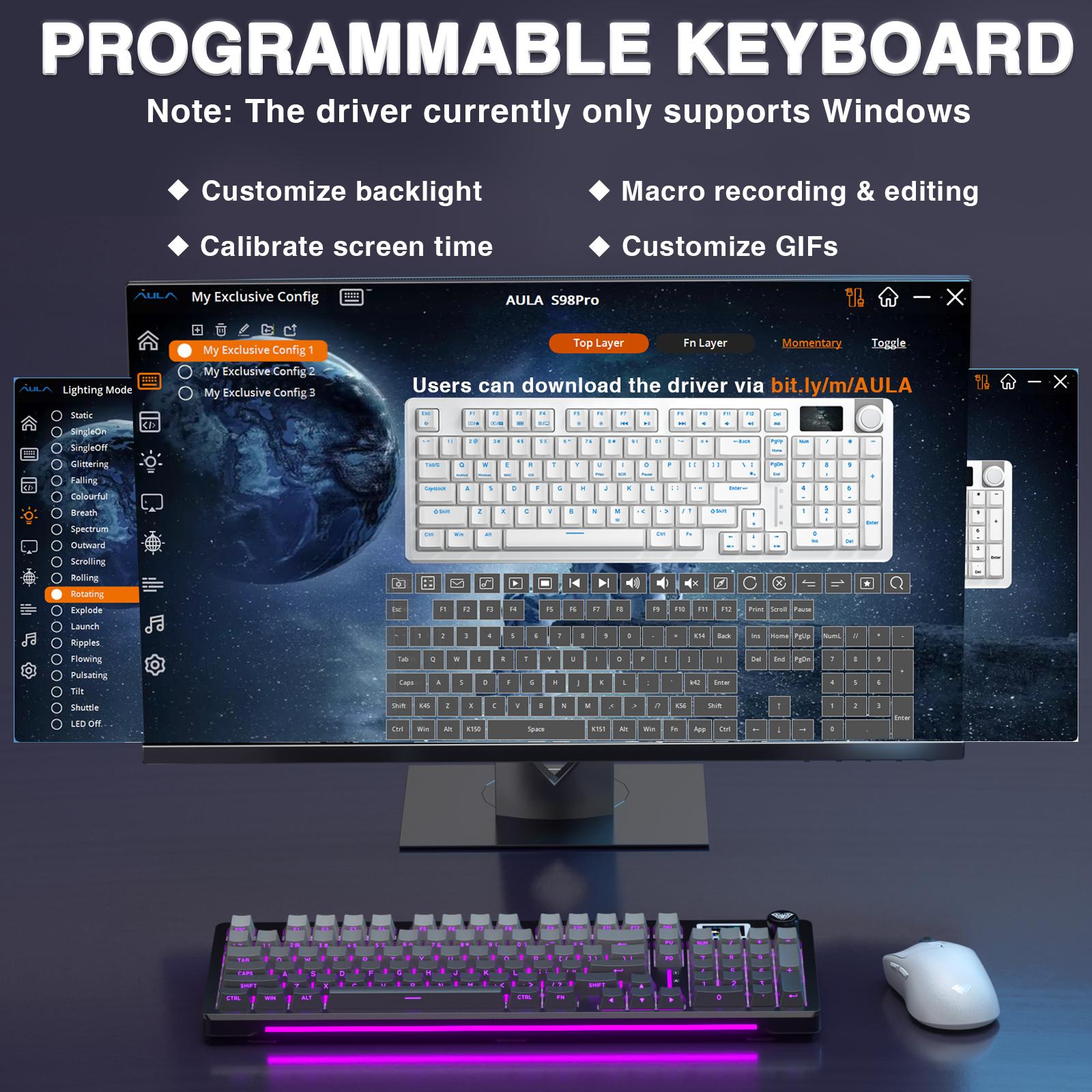 AULA S98 Pro Wireless Mechanical Keyboard with Screen & Knob,2.4GHz/USB-C/BT5.0 Gasket Hot Swappable Creamy Keyboard,Pre-lubed Linear Switches,Side Printed PBT Keycaps,RGB Backlit Gaming Keyboard TikTokShopfalldealsforyou