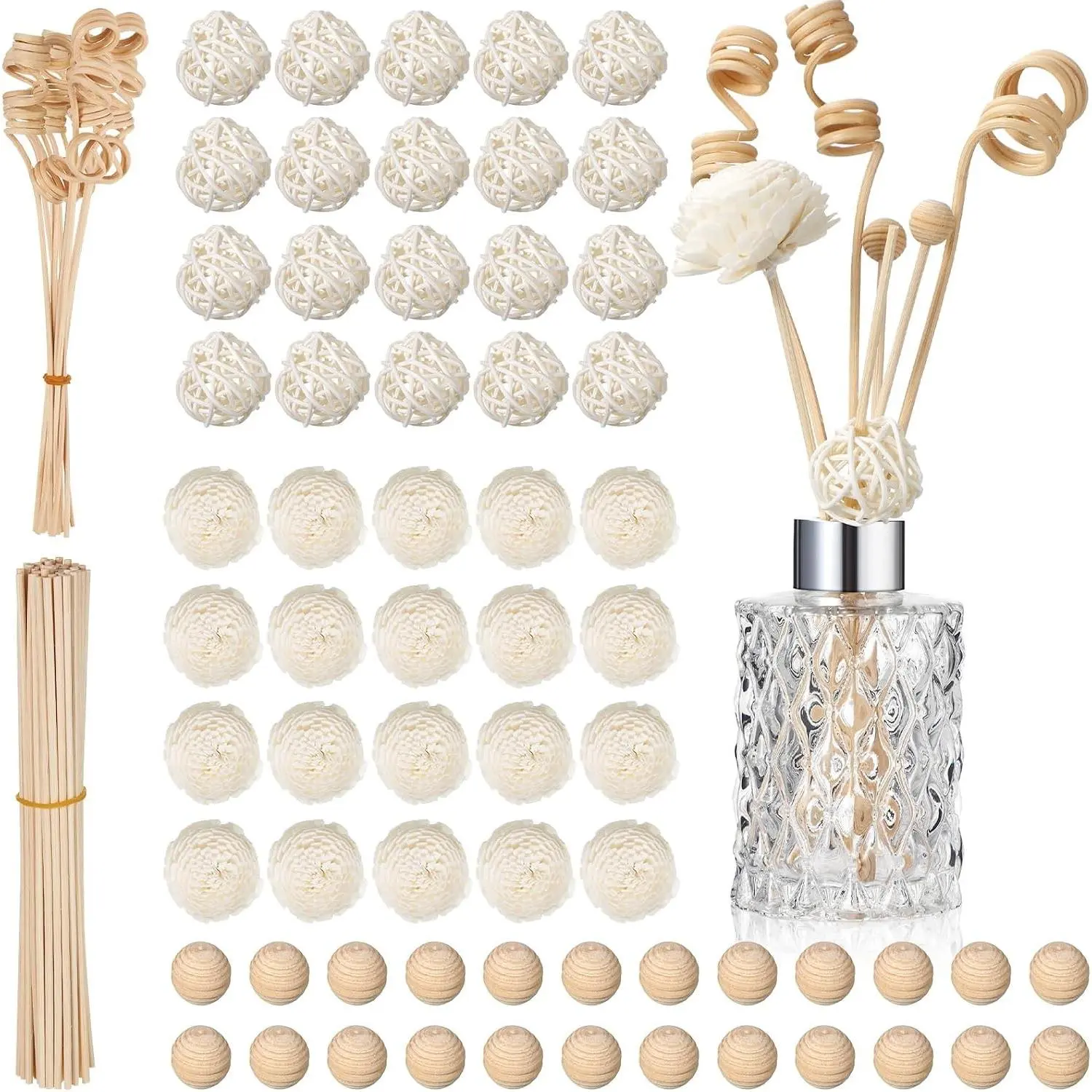 180 Pcs Reed Diffuser Sticks Set - Rattan Fragrance Diffuser and Flower Reed Sticks for Aromatherapy - Natural Volatile Replacement Refill Sticks for Aroma