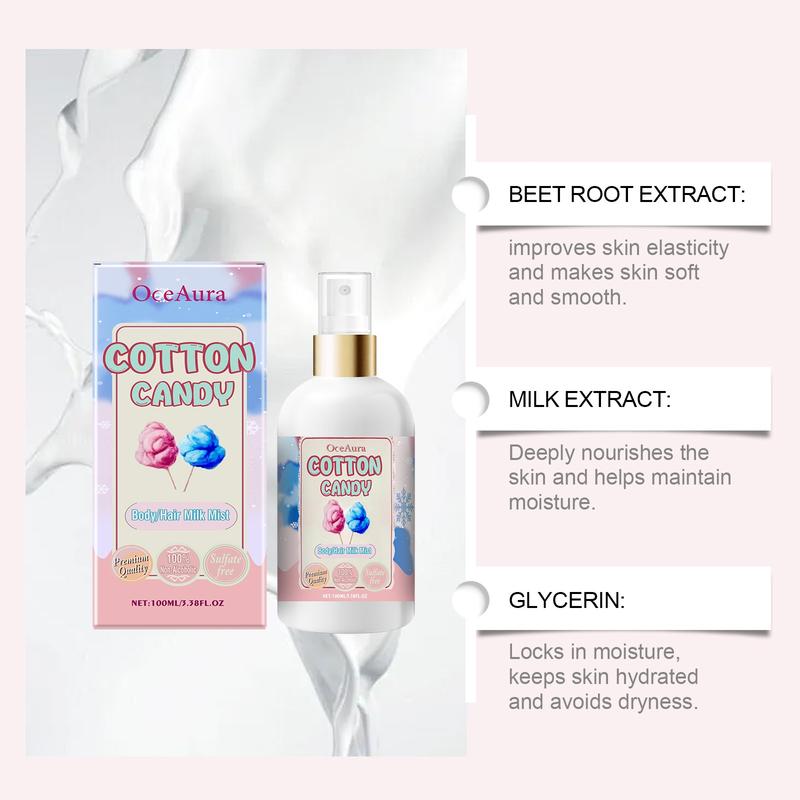 Oceaura Hair and Body Spray Cotton Candy Scent 100ML, Long-Lasting Moisturizing Refreshing, Daily Use Sweet Fragrance, Perfect Gift for Women, Hair Perfume Mist