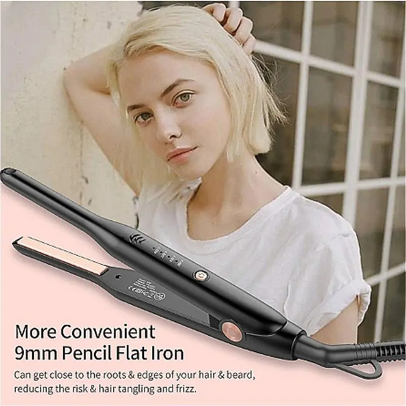 1cm Mini Hair Straightener, Narrow Plate Flat Iron for Short Hair & Bangs, 2-in-1 Straightening & Curling Tool with Adjustable Temperature, Ceramic Coating Anti-Scald, Lightweight Portable Hair Styler for Root Volume & Fine Hair, Comfort Non-Slip Gri