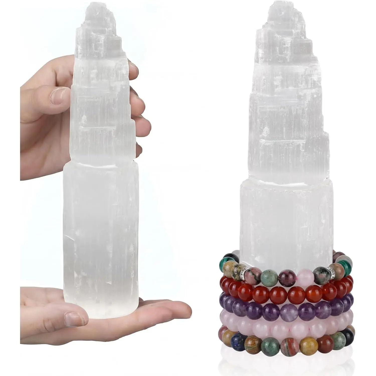 Large Selenite Bracelet Holder 8'' Bracelets Display Stand | Selenite Tower  Bracelet Display Organizer Stand for  Bangles Cleansing Recharging  Decor