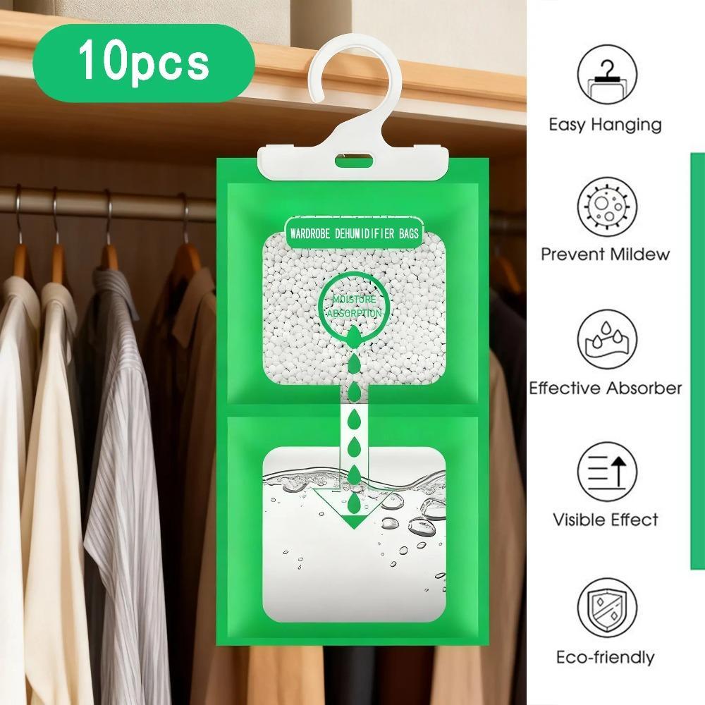 Moisture Absorbers 10 Pack Set, Hanging Closet Dehumidifier Bags, Humidity Packs, Desiccant, Closet Dehumidifiers With Fragrance Free