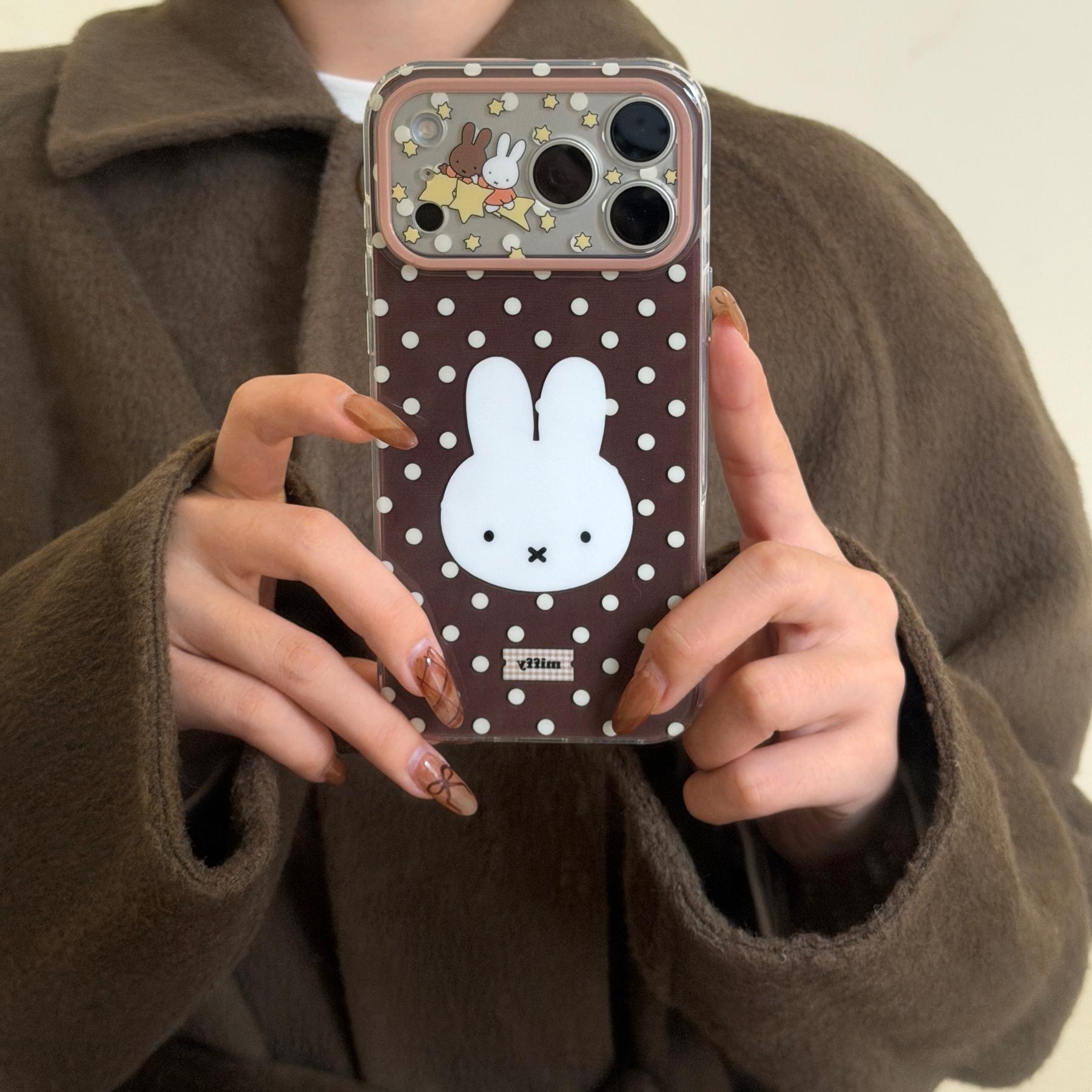 Bottom Polka Dot Miffy Case for Apple iPhone 17 Pro Max, 16 Pro Max, 15 Pro Max, 14 Pro, Creative Fashion Protective Phone Case Cover