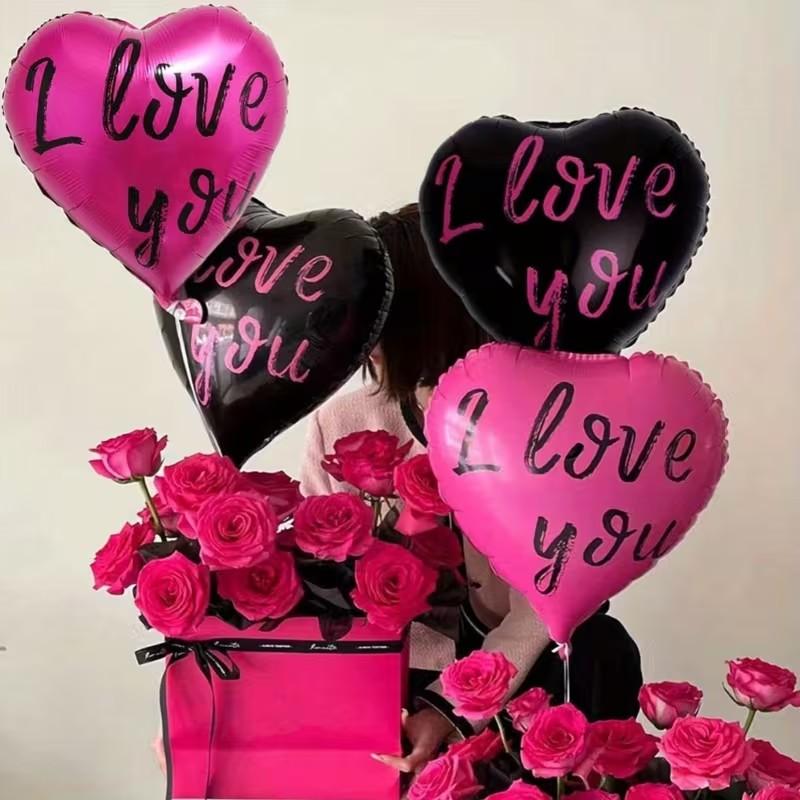 5pcs 18 Inch Rose Aluminum Heart Decorations, Perfect for Proposals, Weddings, Anniversaries, Romantic Scene Setup