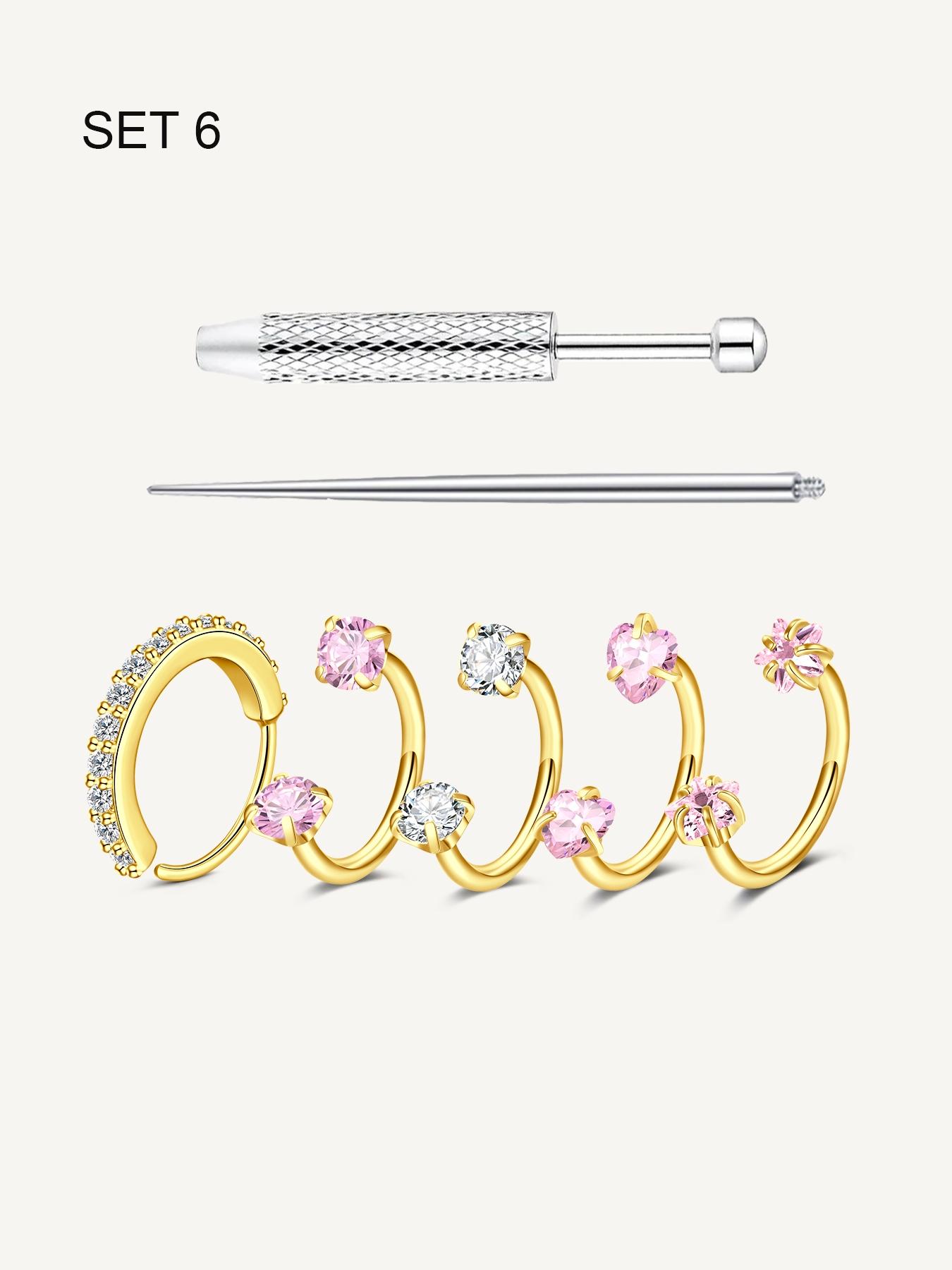 Cz Horseshoe Nose Rings, Internal Threaded Stainless Steel 18/20 Gauge 8mm Hoops, Ideal for Nose, Cartilage, Tragus, Helix & Lip Piercings