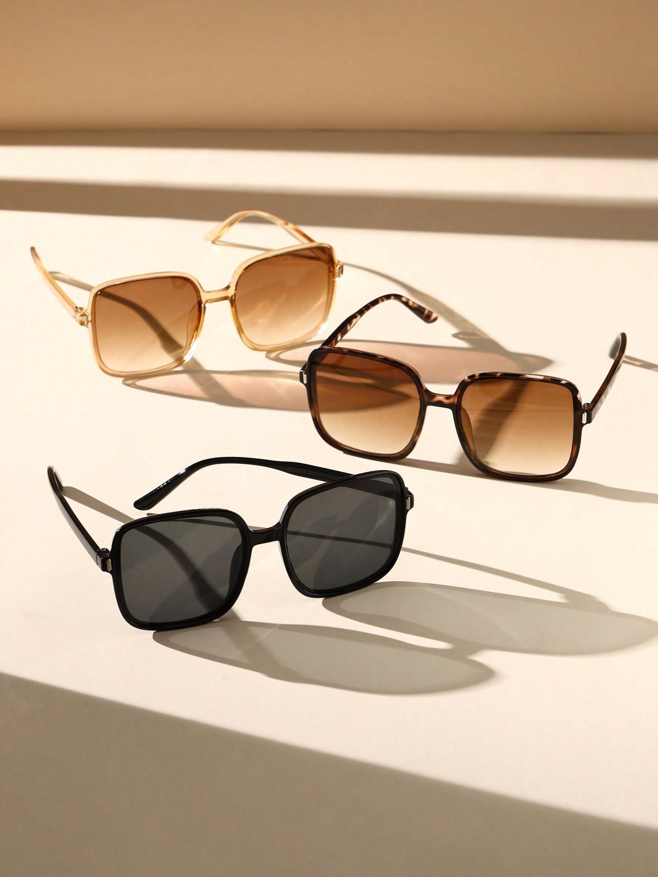 3 Pairs of Square Classic Elegant Women's Sunglasses, Perfect for Street Style, Date, Everyday Wear