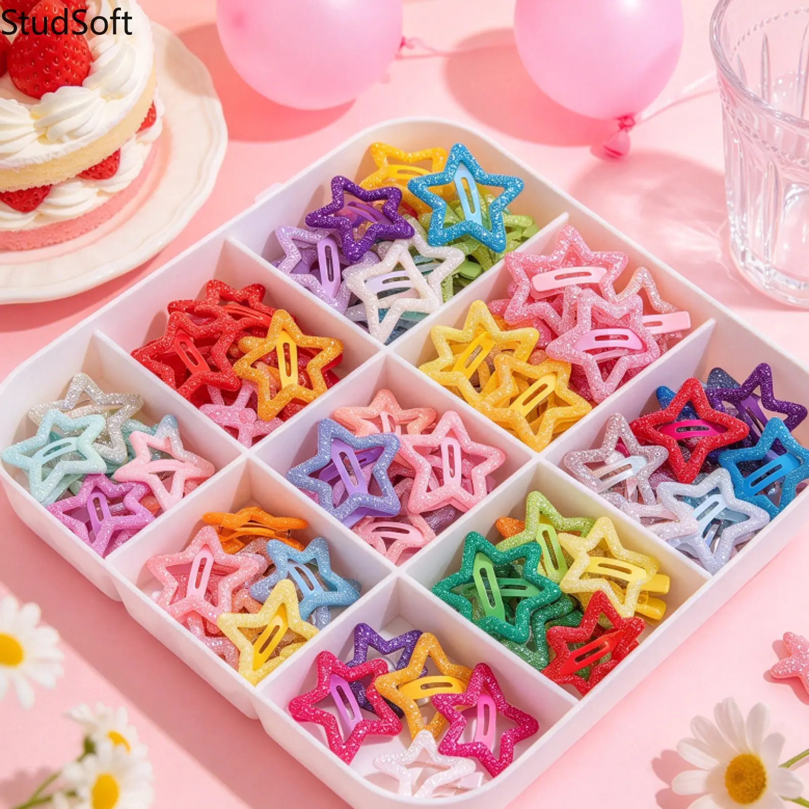 100pcs Trendy Glitter Star Hair Clips, Multi-Color Barrettes, Women’s Sweet Snap Pins Hair Accessories for Daily Styling & Gifting (Sports & Outdoor Headpiece)