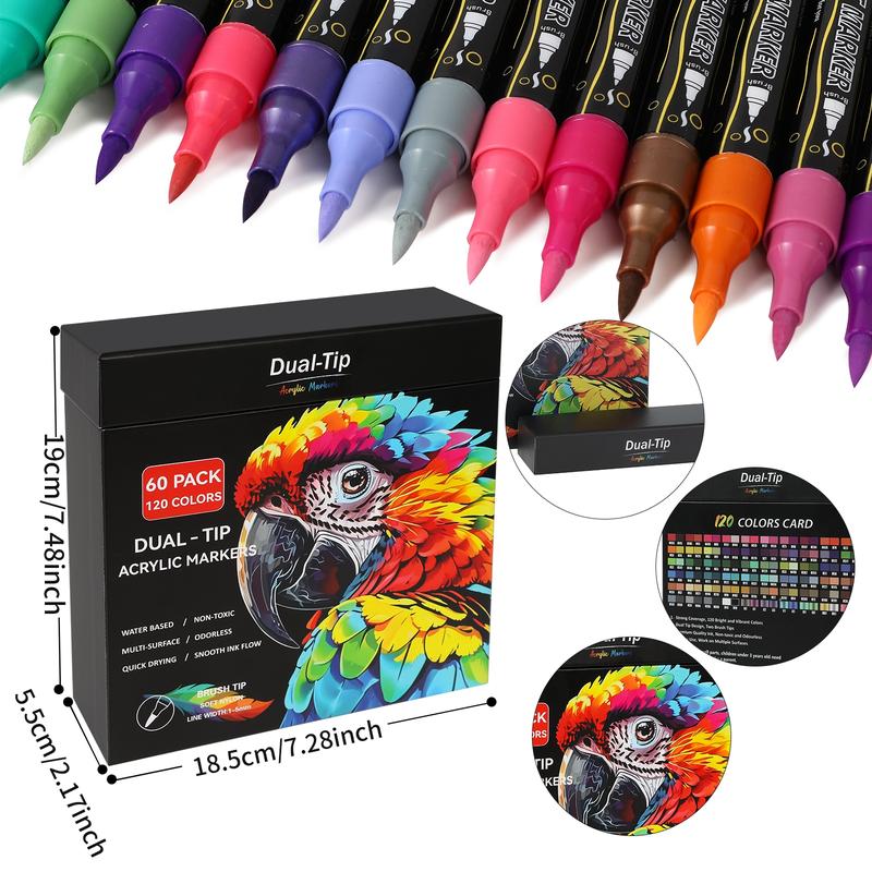 120 Color Acrylic Paint Pens Set, Dual Tip Markers for Art Drawing, Ideal for Rock Painting Wood Ceramic Plastic Handcrafts