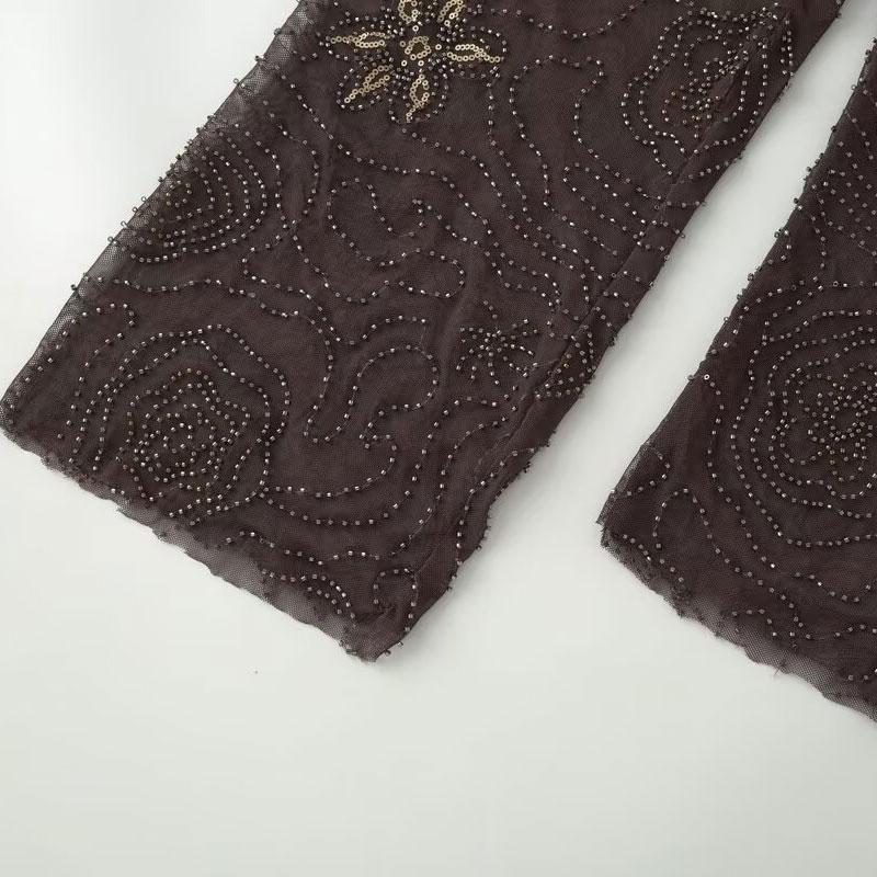 Women's Summer Beaded Sequined Pants Baggy Streetwear Wide Leg Pants Woman Fashion Office Casual Bottoms High Waist Pants Fluid Trousers Bohemian Boho Trousers Boho Festival Trousers