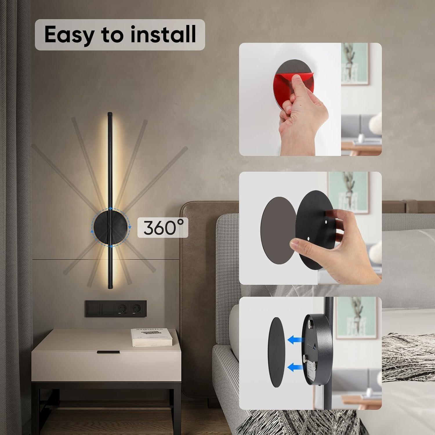 Wireless Charging Wall Lamp Battery Powered Remote Control Dimmable Indoor Decorative Light, Adjustable Brightness LED Nightlight, Dimmable Lighting