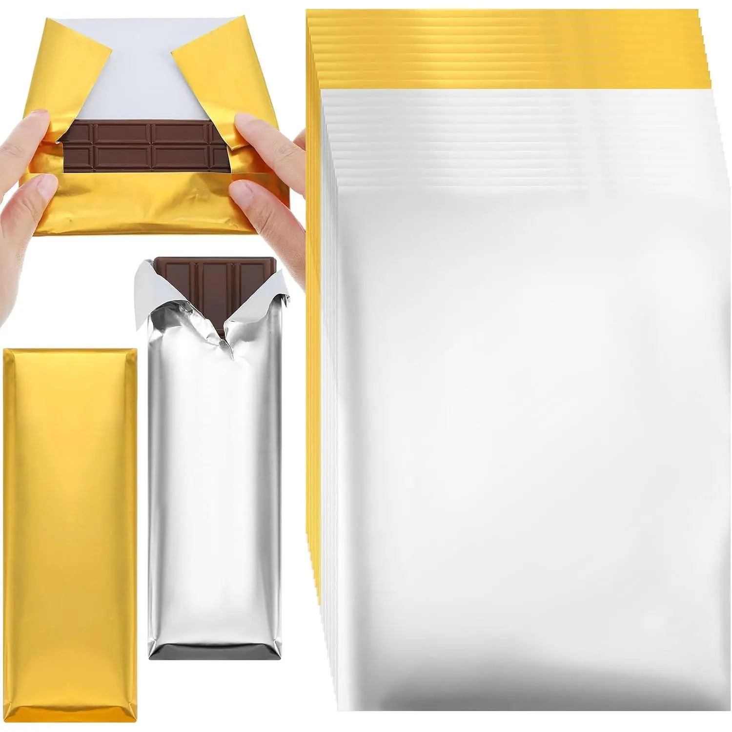 200 Pcs Gold and Silver Chocolate Bar Wrappers 7.5 x 6 Inch Thick Paper Backed Aluminum Foil Candy Wrappers for Party Homemade DIY Sweet Candy Gift Packing