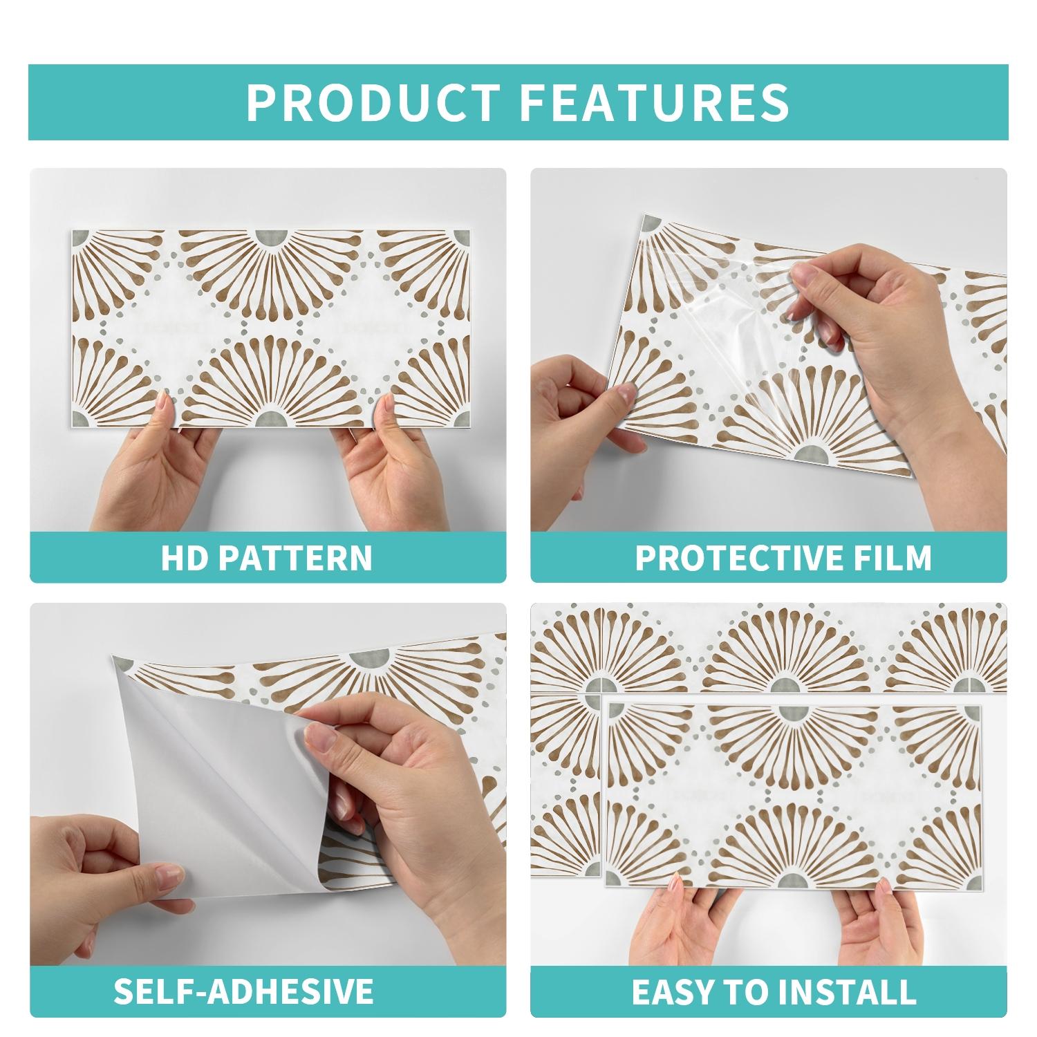 Geometric Pattern Self-adhesive Removable Tile Backsplash, Waterproof & Oil-resistant Wall Sticker, Wall Decor for Kitchen & Bathroom