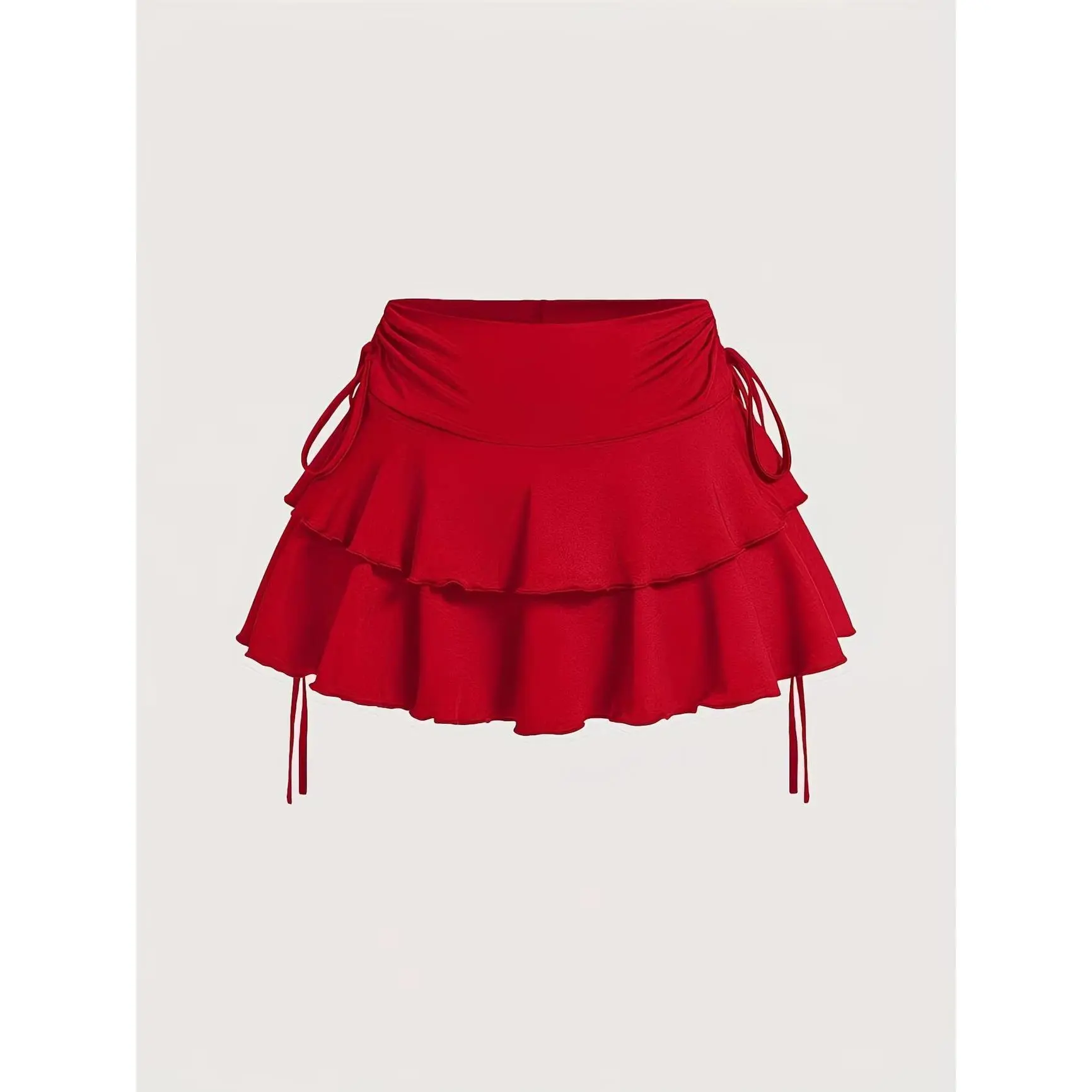Casual Ruched Ruffle Mini Skirt for Women - Multi-Occasion Side Tie Drawstring Flared Skort for Daily Outfits, Gym, Tennis