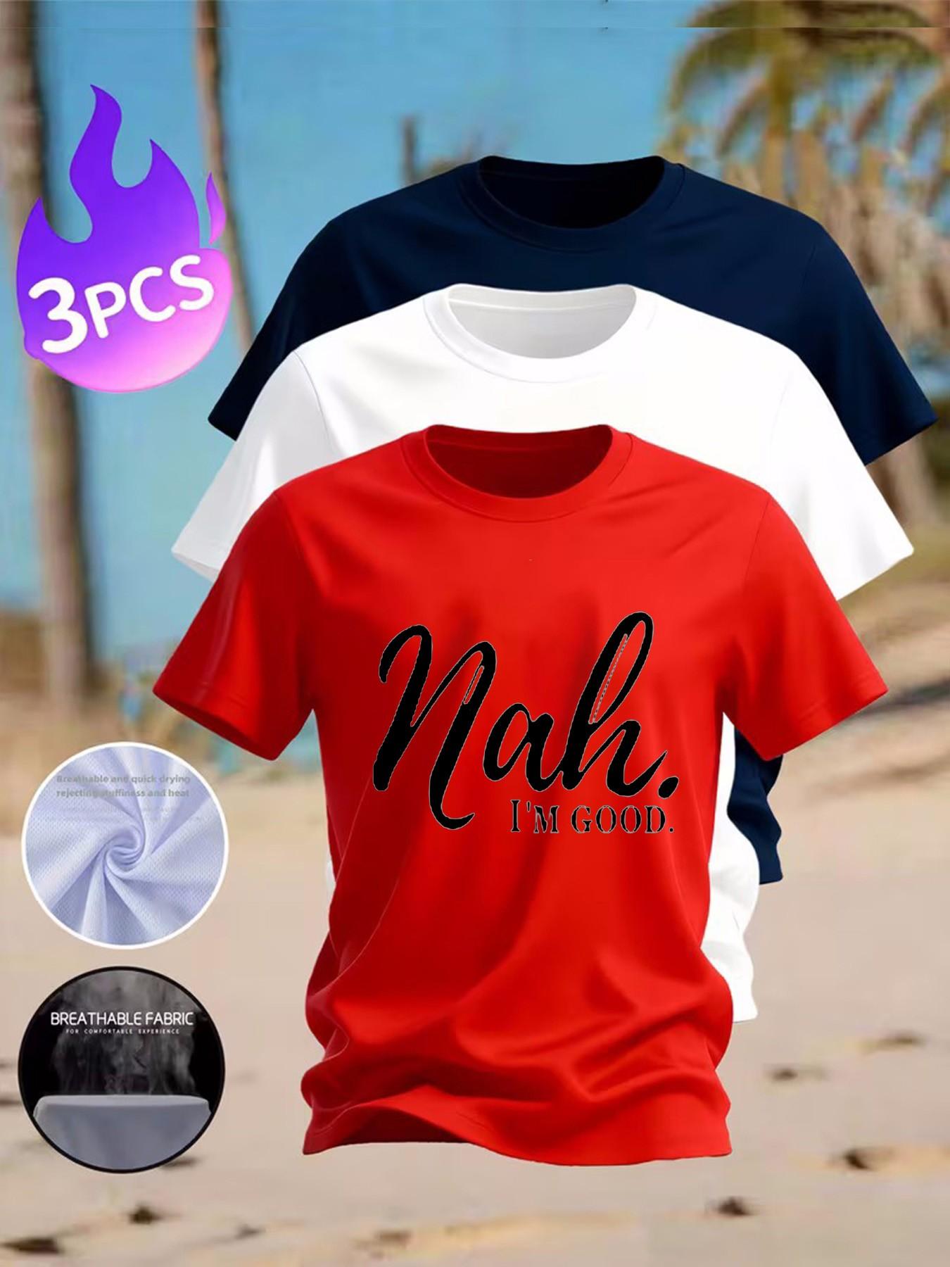 3-Color Pack Men's Casual T-Shirts | "Nah I'm Good" Sarcastic Print, Lightweight & Breathable for Summer & Everyday Wear