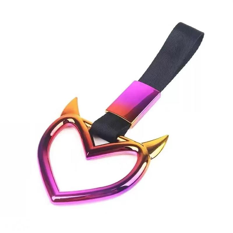 Car Gradient Demon Horn Heart Pull Ring, Interior Exterior Modification Handle Ring, Tail Hanging Decoration, Car Personalized Decor & Auxiliary Handle