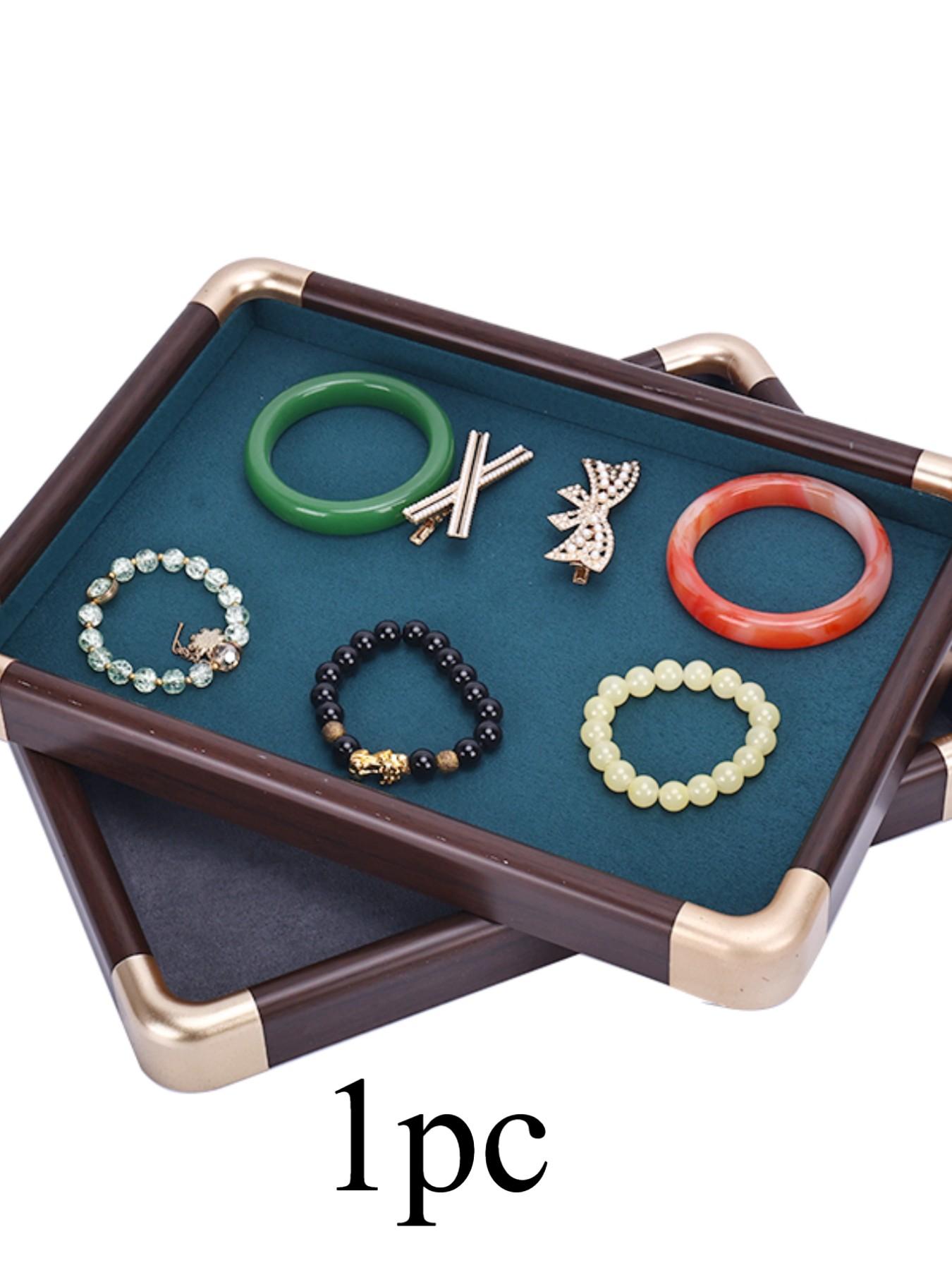 Vintage Walnut Color Jewelry Display Tray, Solid Wood Necklace and Bracelet Stand, Retro Accessory Showcase for Countertop