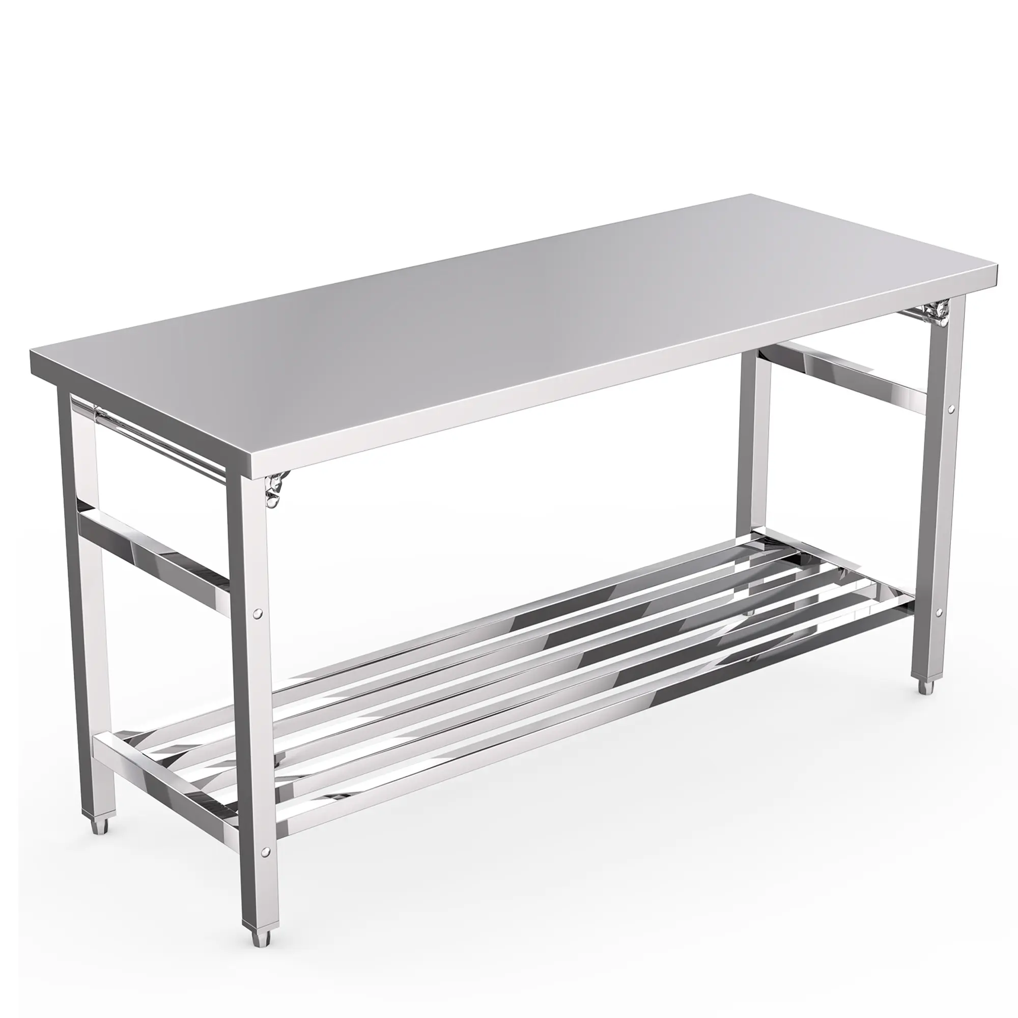 60 x 24 Inch Stainless Steel Prep Table – Folding Work Table with Adjustable Undershelf, Heavy Duty Workstation for Kitchen, Restaurant, Garage & Home