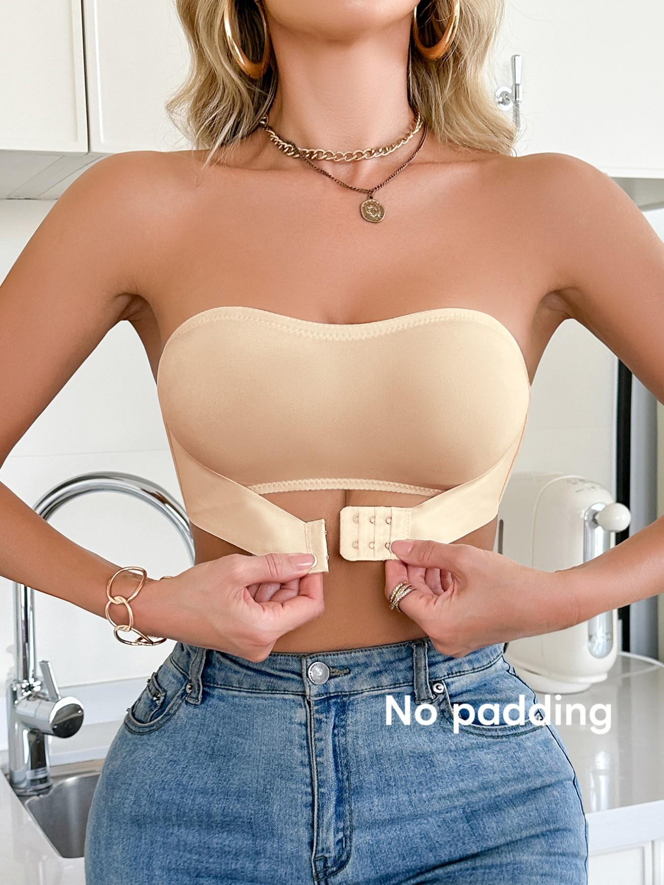 Women's Wireless Full Coverage Bra, No Cup Padding, Plain Design, Front Buckle Closure, Slip-Resistant, Comfortable Ladies Underwear