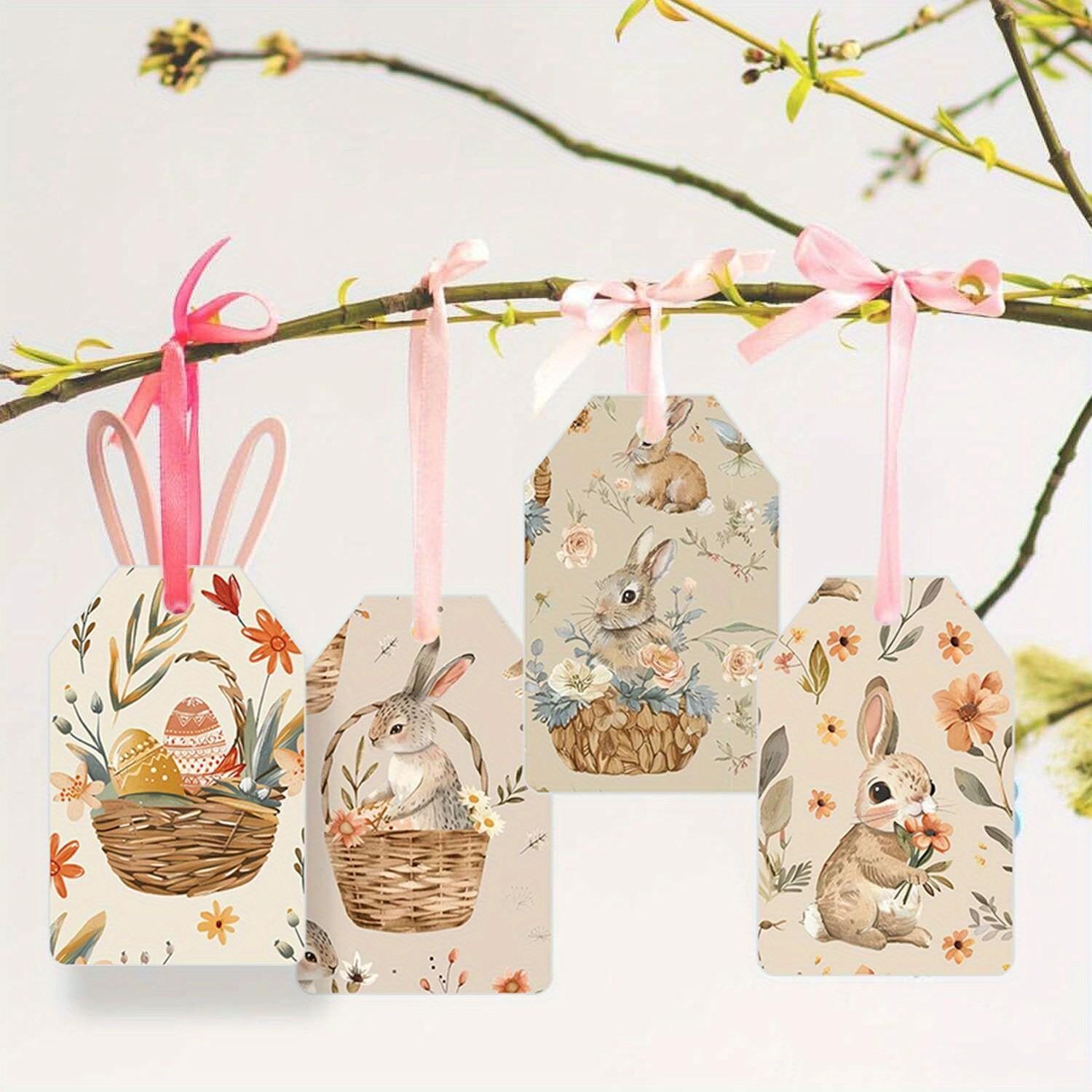 12pcs Watercolor Easter Gift Tags, Cute Bunny & Easter Egg Paper Hang Tags, Spring Gift Wrap Labels, Easter Party Favors