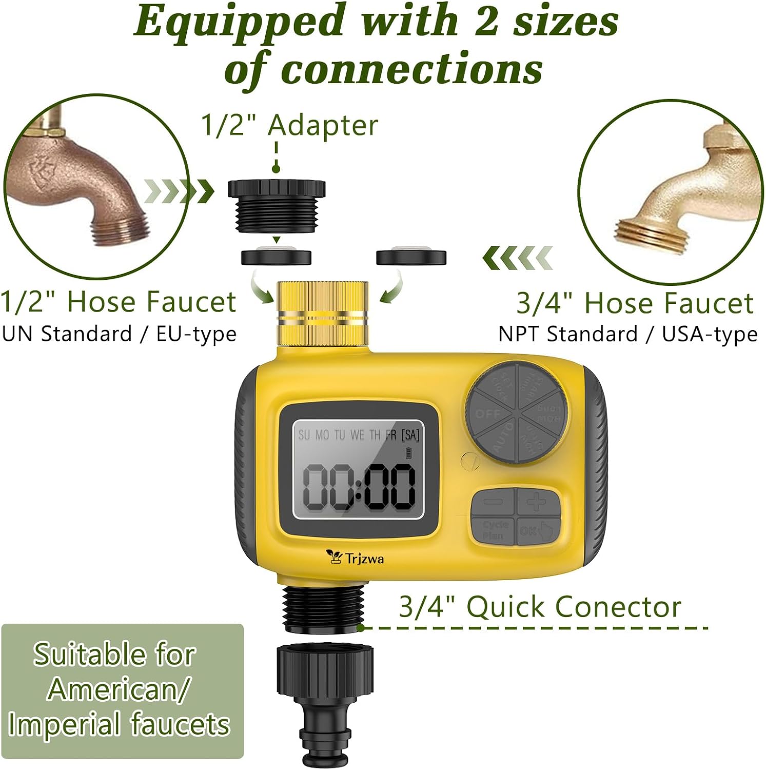 TRJZWA Water Timer with LCD Display, 2025 Latest Automatic Watering System with 3 Separate Watering Programmes, Irrigation Timer with Child Lock/Rain Delay Function for Garden Watering/Pool Filling
