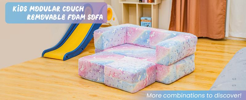 Lamerge Modular Play Couch,Glow in The Dark Play Couch Kids Couch,Nugget Couch ,Convertible Children Fold Out Play Foam for kid 3+ years old excellent gift for Christmas and New Year Lounge Sofa Fun Furniture