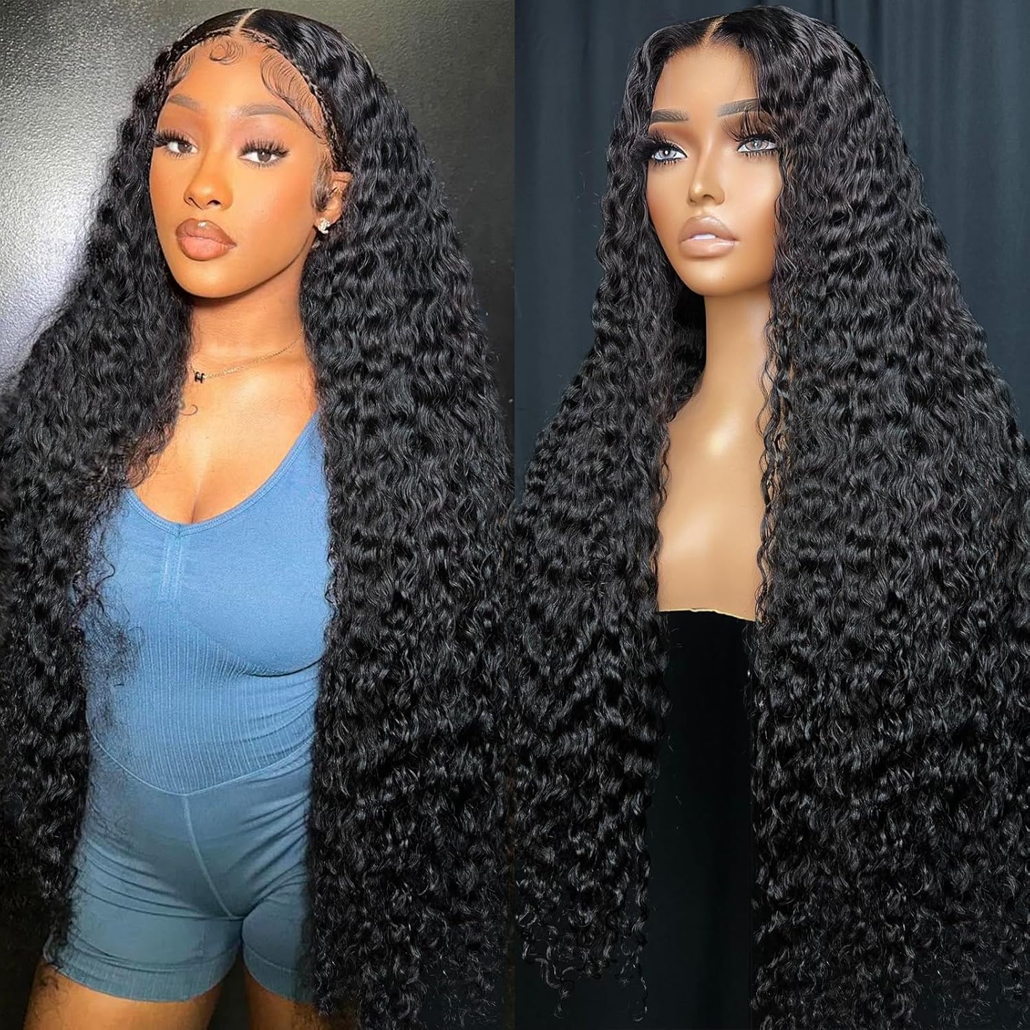 Bling Hair 34 36In Deep Wave Transparent Lace Wig Human Hair 13x4 13x6 Water Wave HD Lace Frontal Human Hair Wigs For Women Brazilian Remy Hair Natural Hairline Natural Black 180% #TikTokShopBlackFriday