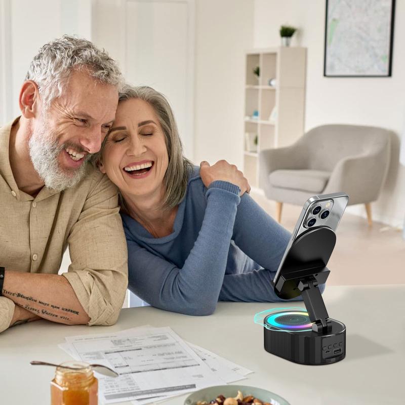 [valentinesdaygift] AKLLCCR Cell Phone Stand with Induction/Bluetooth Speaker and Colorful Ambient Light/Power Bank 5-in-1, 5.3 HD Surround Subwoofer Sound,300° Rotable Foldable Lift-Non-Slip Base, Fits Smart Phones