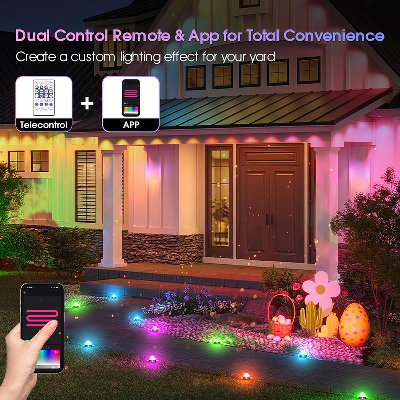 Customizable Ground Lighting 50ft/100ft/150ft RGB+IC Smart Path LightLight Outdoor Waterproof IP67 App and Remote Control with Music Sync 63 Color Changing Modes Timer Voice Control via Alexa for Lawn Garden Patio Yard Decoration
