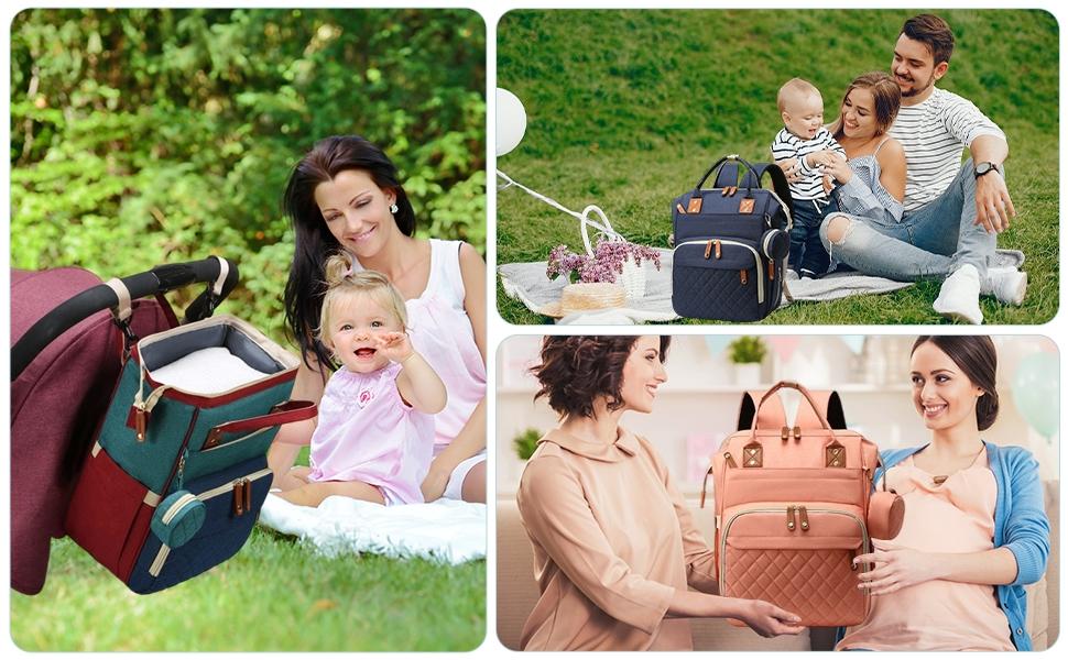 Diaper Bag Backpack, Large Capacity Baby Bag with 15+ Pockets, USB Port, Waterproof Travel Backpack for Moms & Dads, Multifunctional Diaper Bag