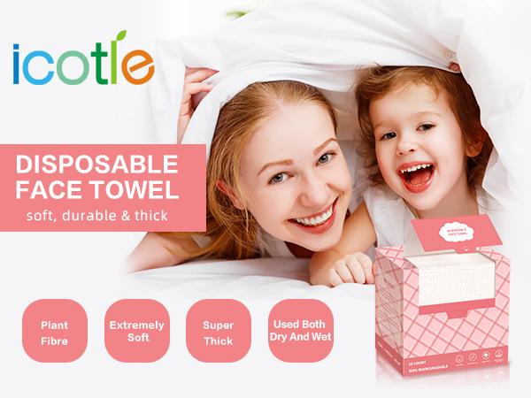 ICOTLE Disposable Face Towels 10"×12" Lint-Free Clean Towelette for Sensitive Skin, Makeup Removing, Cleansing, Travel