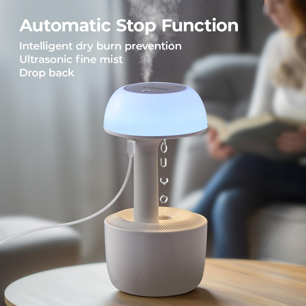 MUNBYN Anti Gravity Humidifier, Water Drop Humidifier with 7 Corlors for Bedrrom, Living Room & Office, Auto-shutdown Power-off protection with 8 Hours Battery Life, Quiet Diffuser with 38db, White, Gift