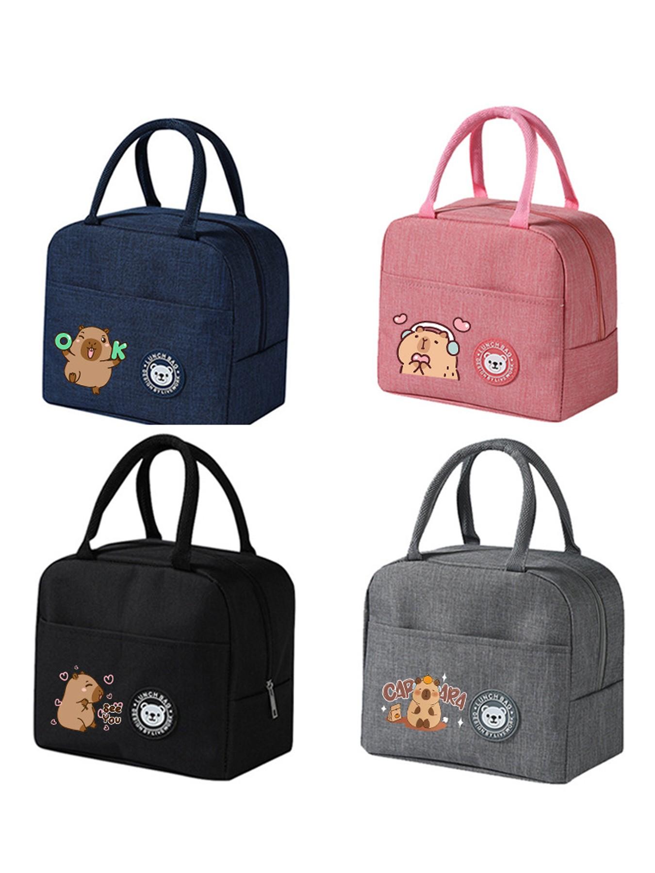 1Pc Capybara Portable Insulated Lunch Bag Thermal Bento Bag Lunch Box Tote Bag For Work School
