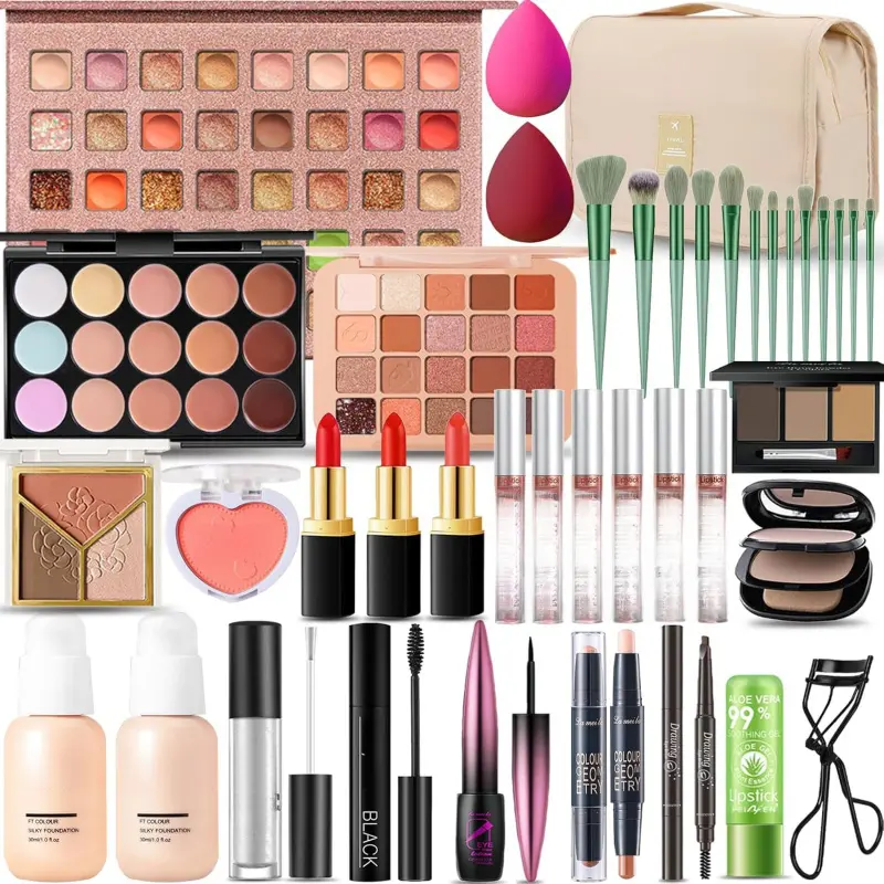 Makeup Kit for Women Full Kit, Professional Travel Makeup Kit for Women & Teens, Foundation Eyeshadow Lipstick Brow Pencil Eyeliner Contour Powder, Complete Make Up Gift Set for Beginners