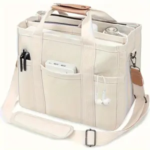 Canvas Tote Bag with Multi Pockets, Crossbody Tote Bag for Women, Shoulder Handbag, Everything Tote Bag with Compartments, Sling Purse, Lightweight Crossbody Bag, Travel Essentials