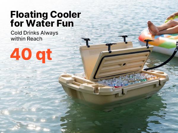 Floating Cooler, 40 QT Floating Ice Chest with Dry Storage Tow Rope, Premium LLDPE Amphibious Drink Cooler for Water Land, Cruise Smoothly Stable on Lake, River, Pool, Beach, Kayak, Apricot