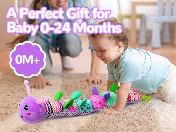 dearlomum Newborn Baby Girl Gift Toys Infant Tummy Time Musical Stuffed Animal with Crinkle Rattle Textures Baby Boy Girl Gifts Nursery Playpen