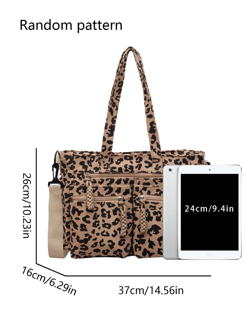 Retro leopard print fashionable shoulder bag, niche minimalist casual shoulder bag, personalized lazy leopard print multi pocket design, practical clown, suitable for students' daily commuting and shopping, Crossbody Tote Bag