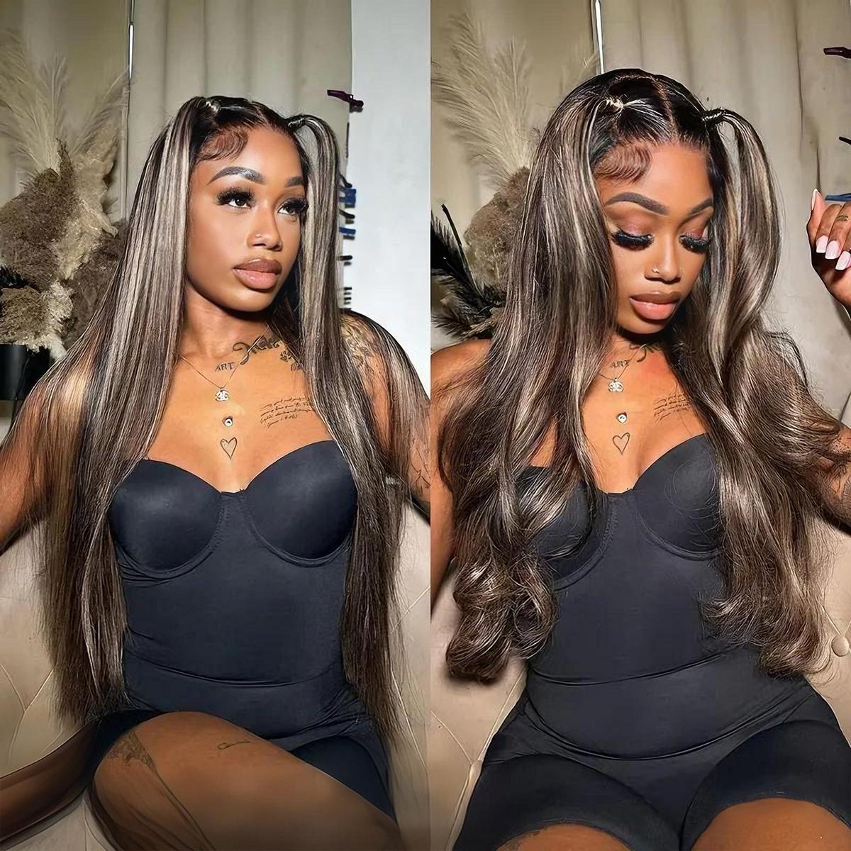 Mscoco Glueless Balayage Honey Blonde Highlight Human Hair Wig 1B 22 Body Wave & Straight Lace Wig 6x5 Wear And Go HD Lace Wig