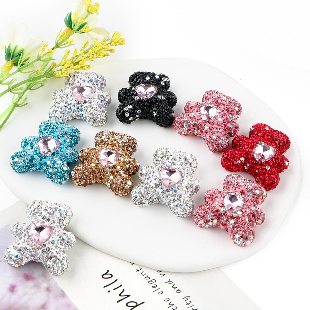 Cute Bear Design Beads, Bling Glitter Beads, 6 Counts/set Rhinestone Decor Beads, DIY Jewelry Making Supplies for Bracelet Necklace Earrings Pendant, Art Crafts Supplies