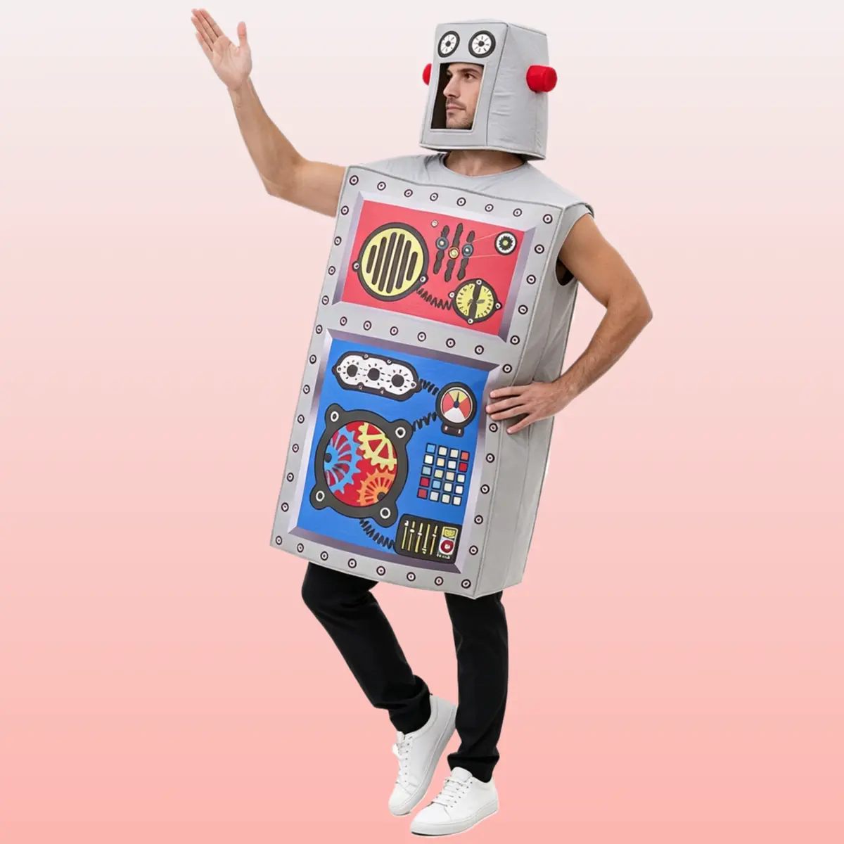Adult Funny Robot Cosplay Costume, Polyester Full-Body Outfit with Mechanical Panels, One Size Loose Fit for Halloween Parties & Stage Performances (Festive Party Supplies Accessory)