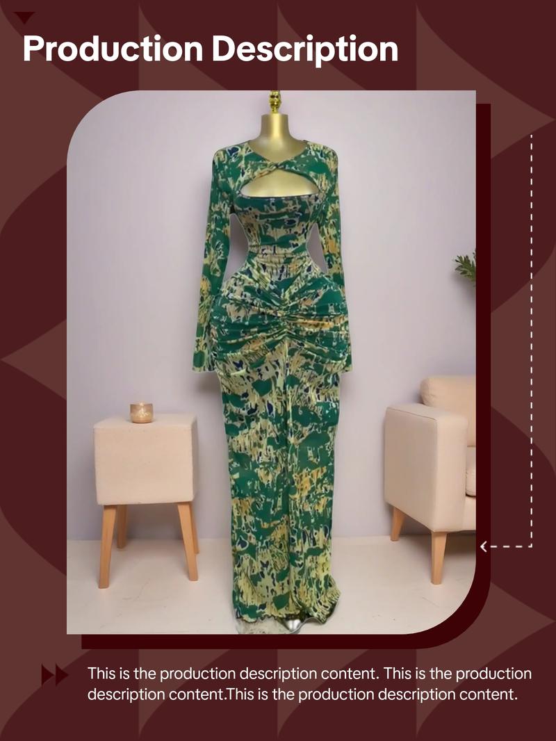 PULKRITU Women's All Over Print Cut Out Bodycon Dress, Fashion Casual Cocktail Party Dress for Daily Outdoor Wear, Women Dress for Autumn