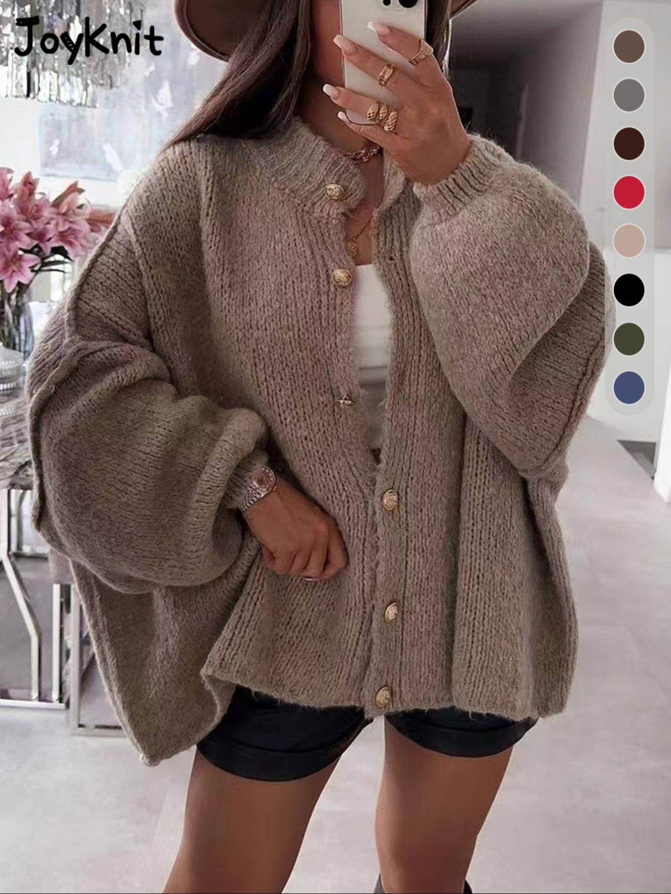 Women's New Arrival Fashion Womenswear Fall Winter Knit Cardigan, Simple Versatile Loose Fit Long Sleeve Knitted Sweater with Metal Buttons Knitwear Tops