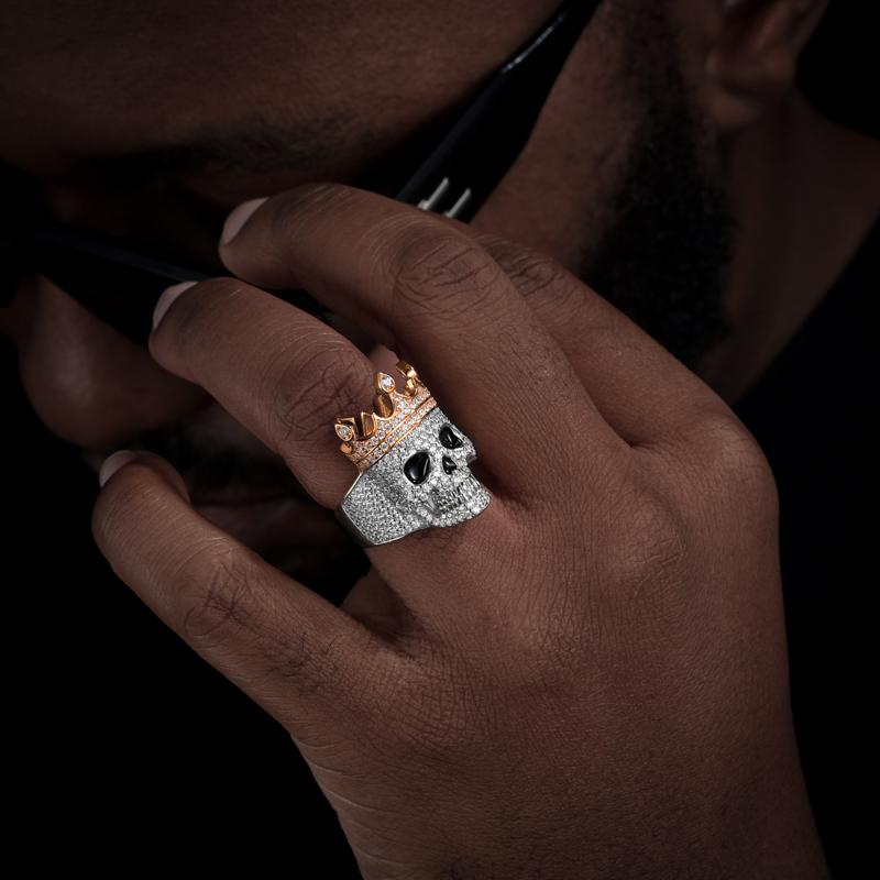 【#R361 】UCCIYO 18K Gold-Plated Skull Ring with Lab-Grown Moissanite S925 Sterling Silver Synthetic Moissanite Ring for Women Men Hip Hop Jewelry Gift
