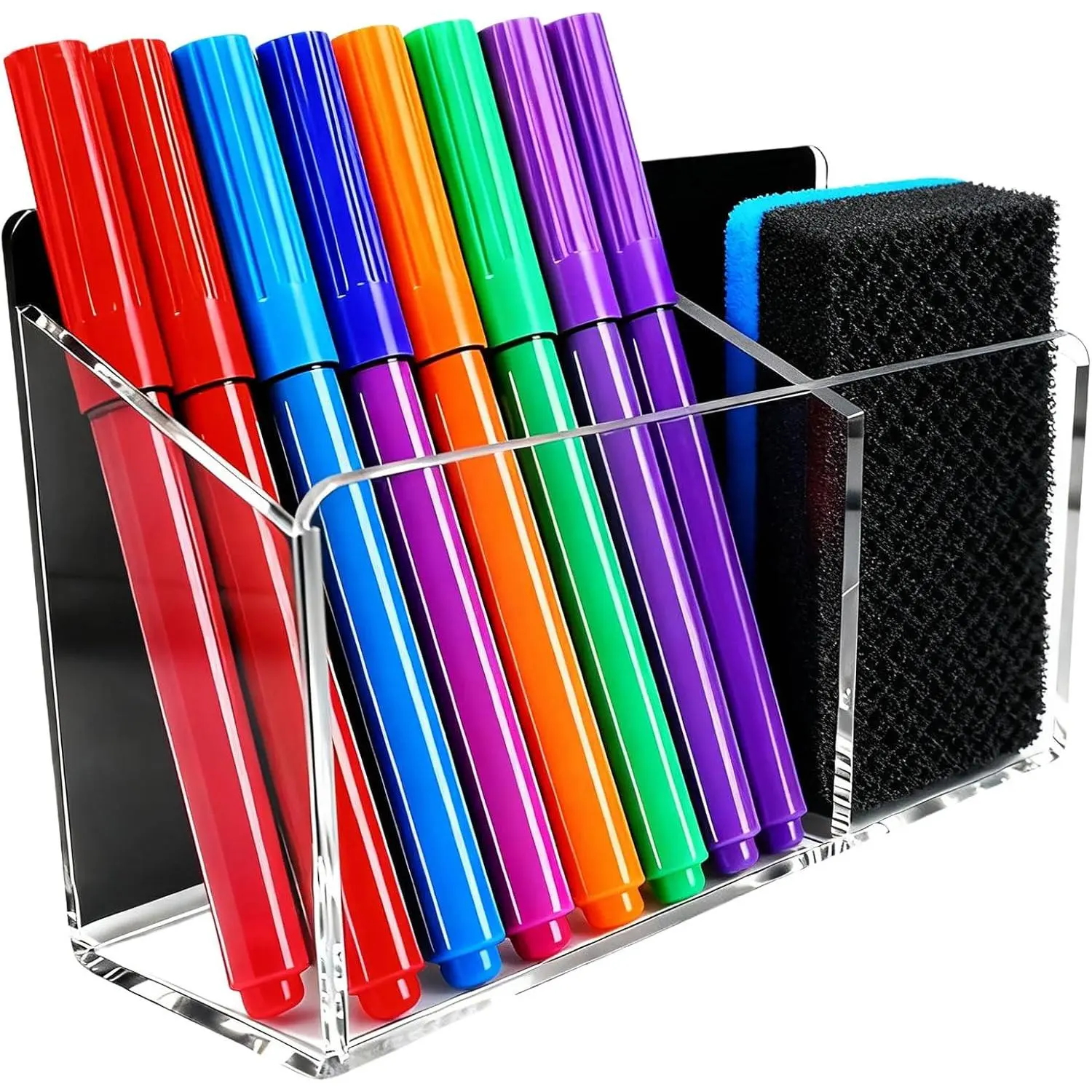 Dry Erase Marker Holder - Non-Slip  Pen Organizer with   for Whiteboard, Refrigerator, Office Desk, Classroom Supplies &  Organization-Clear