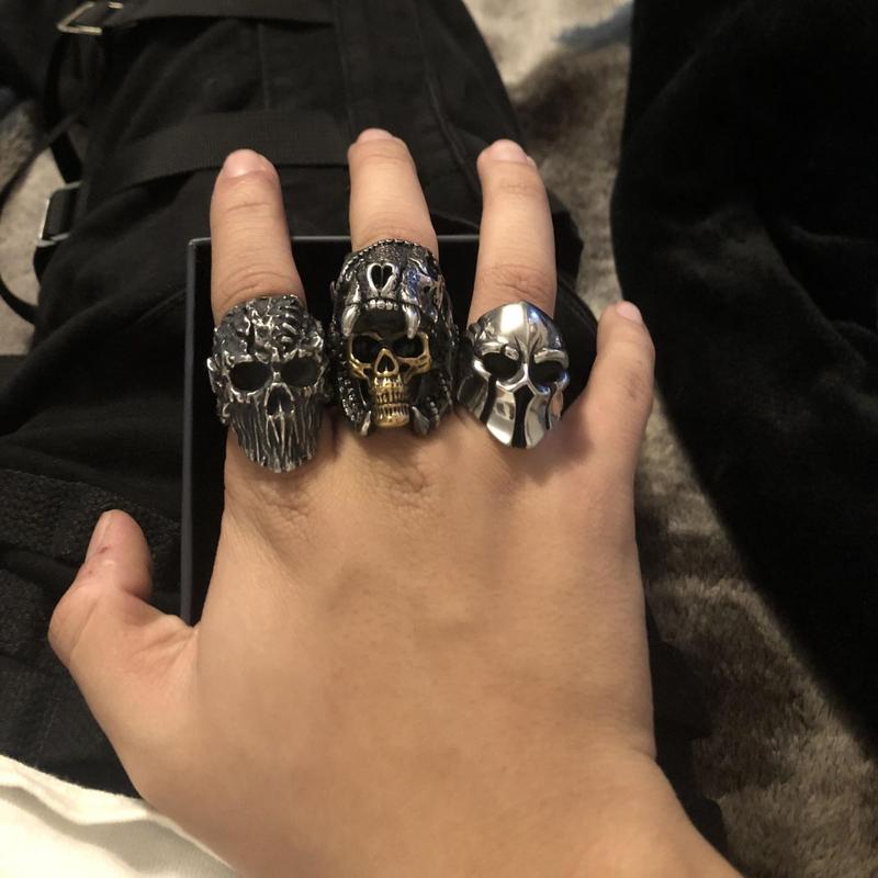 GTHIC Aztec Jaguar Warrior Stainless Steel Skull Ring for Men Punk Ring Birthday Gift Size 7-13